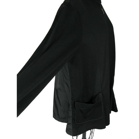 LOGO LOUNGE Lori Goldstein Sz L Black Mixed Knit Woven Material Full Zip Jacket - Picture 2 of 5